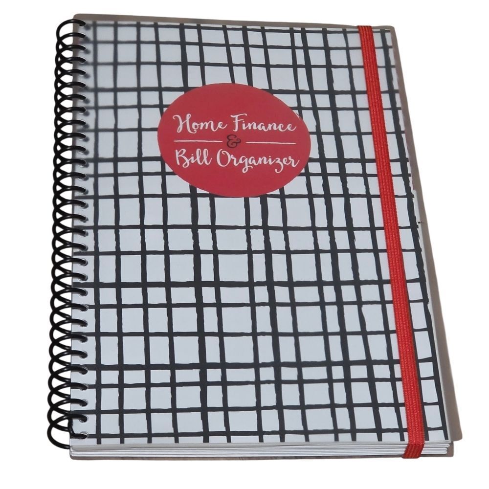 Home Finance / Bill Organizer Black and White Grid with Red Elastic